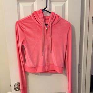 Vibrant Pink Aerie Track Suit with Cropped Hoodie, Bandeau Top, and Sweatpants